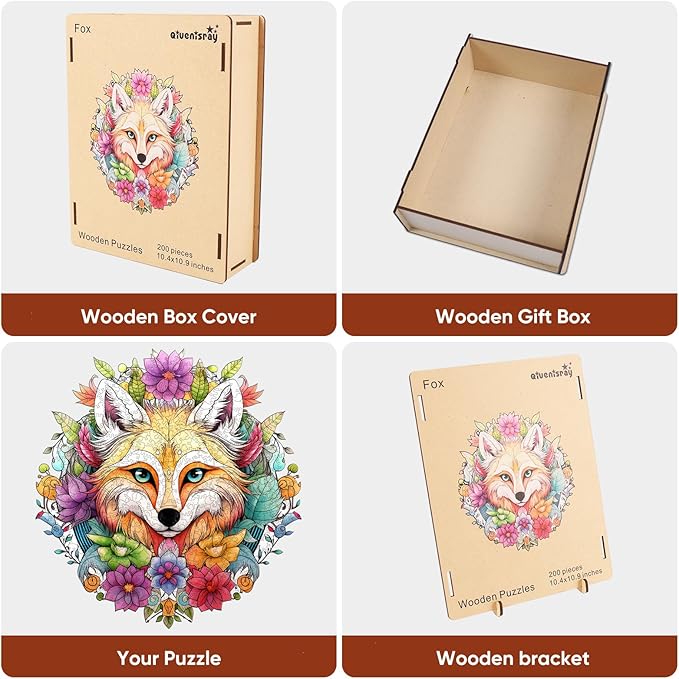 Wooden Puzzles for Adults,Fox Wooden Jigsaw Puzzles 200pcs,10.9X10.4inch,Medium,Unique Shape Animal Adult Puzzles,Irregular Wood Puzzles Creative Gift for Adults and Kids Family Game