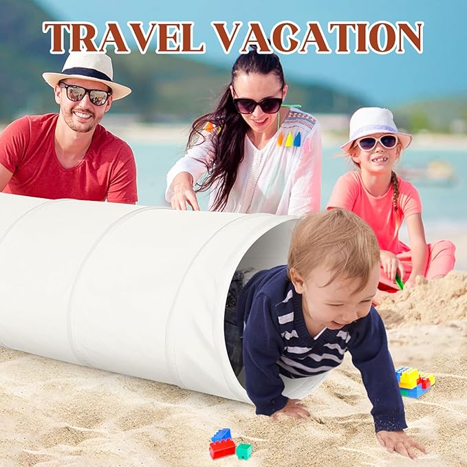 Kids Play Tunnel Tent for Toddlers, Pop Up Crawl Tunnel Toy for Baby or Pet with Neutral Color, Collapsible Gift for Boy and Girl Play Tunnel Indoor and Outdoor Game (Beige Leather Tunnel)