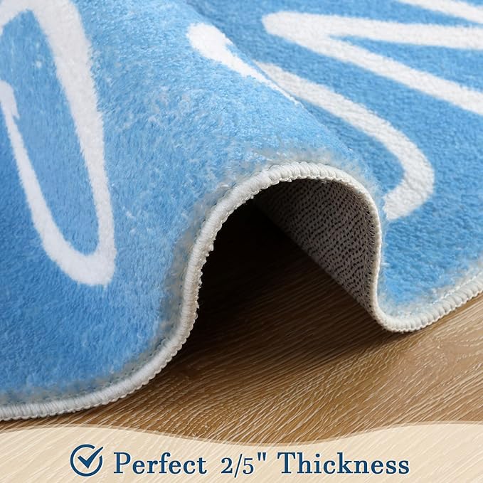Topotdor Round Kids Play Rug Alphabet Nursery Area Rug Extra Large Soft Crawling Play Mat for Children Toddlers Bedroom (63 inch, Sky Blue)