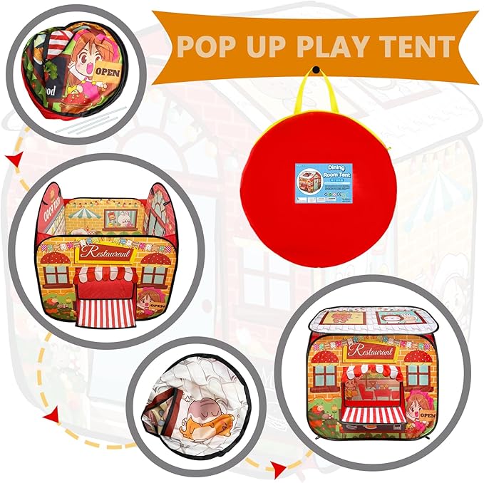 Kids Pop Up Fast Food Restaurant Play Tent, Playhouse Indoor Outdoor Folding Portable Play Tent for Kids Boys and Girls