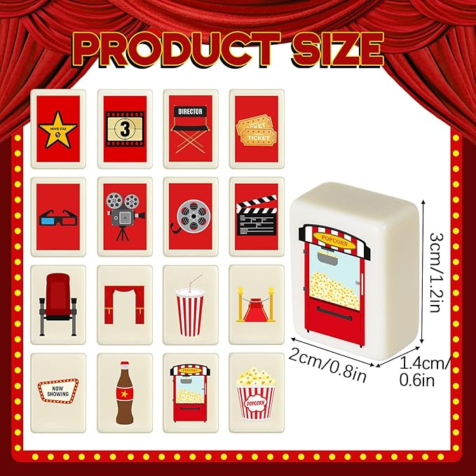 65 Tiles 30 mm Movie Night Mahjong Block Set with Storage Bags 2 Player Mahjong Push Tile Game Popcorn Drinks Pattern No DIY Required for Friend Family Game Night Party Gift (Melamine)