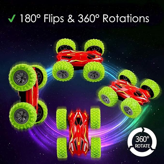 Haktoys 2-Pack Mini RC Stunt Cars – Double-Sided Rechargeable Remote Control Flip Vehicles, AWD Rotating & Tumbling Toy Cars for Kids Boys Girls, 2.4GHz for Dual Play