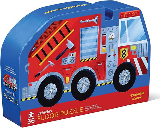 Crocodile Creek 36-Piece Jigsaw Floor Puzzle - Fun Floor Puzzles for Kids Ages 3-5 - Heavy-Duty Shaped Box for Storage - Vehicles - 24" W x 18" H Finished