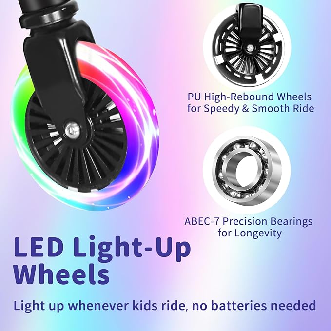 BELEEV V3 Scooter for Kids with Light-Up Wheels & Stem & Deck, 2 Wheel Folding Scooter for Girls Boys, 4 Adjustable Height, Lightweight Kick Scooter with Handy Kickstand for Children Ages 3-12