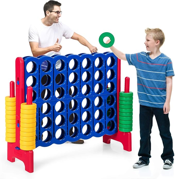 ARLIME Giant 4 in a Row Connect Game, 47'' Jumbo 4-to-Score Toy Set W/Quick-Release Lever, Build-in Ring, Jumbo Sized for Kids & Adults, Oversized Floor Activity for Indoor & Outdoor Play