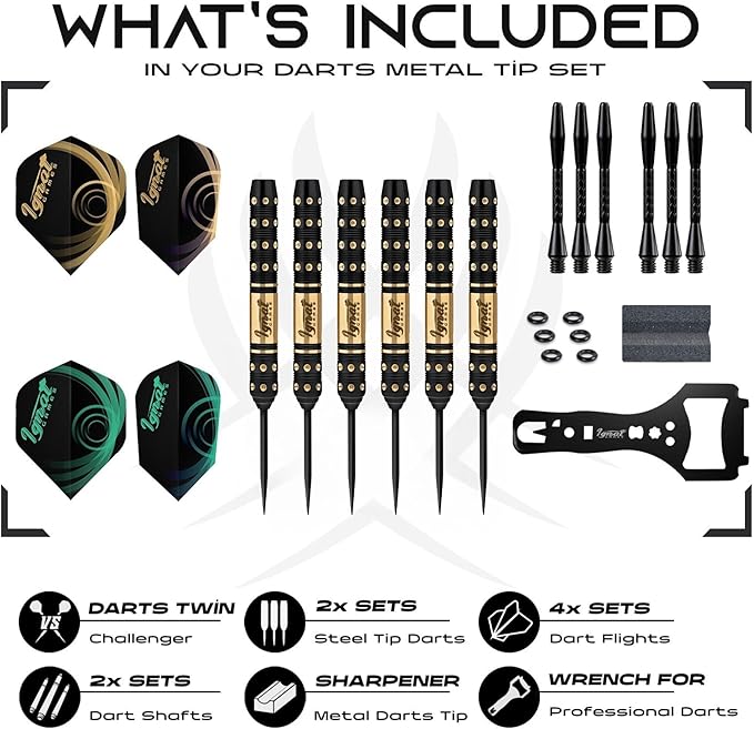 IgnatGames Steel Tip Darts Set - 3/6/12 Pack Brass Darts Metal Tip Set with Exquisite Case - Aluminum Shafts, 2 Sets of Flights, Dart Tool & Sharpener