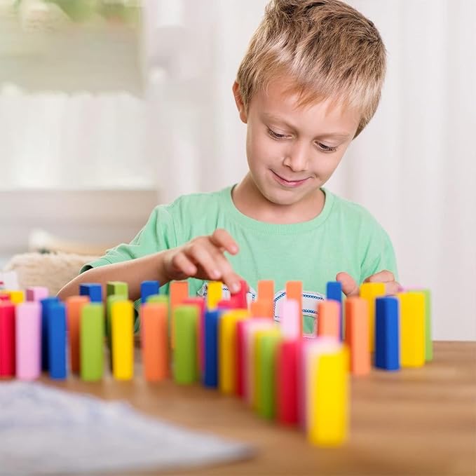 MorTime 1080 Pcs Wooden Dominoes Set, 10 Colors Building Blocks Bulk Dominoes with 3 Spacer, Colorful Wood Racing Tile Games for Kids and Adults