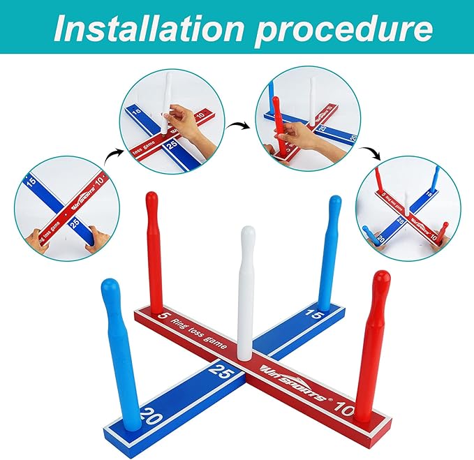 Premium Wooden Ring Toss Game Set - Win SPORTS Throwing Game Indoor Outdoor Games for Kids & Adults,Includes Wood Base,Fun Family or Friends Game