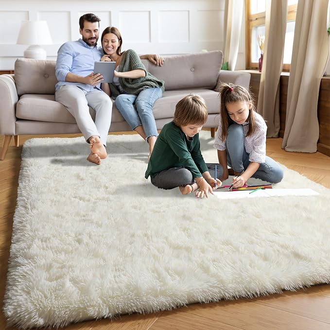 PAGISOFE Soft Living Room Rug 8x10, Cream Rugs for Bedroom, Plush Fuzzy Large Carpet for Rooms, Ivory Kids Rugs Home Decor Aesthetic,Non-Slip and Washable Large Rug for Nursery Decor Boys Man
