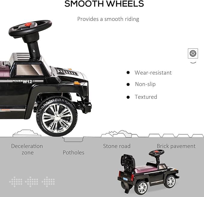 Aosom Kids Ride on Push Car, SUV Style Sliding Walking Car for Toddle with Horn, Music, Working Lights, Hidden Storage and Anti-Dumping System, Black