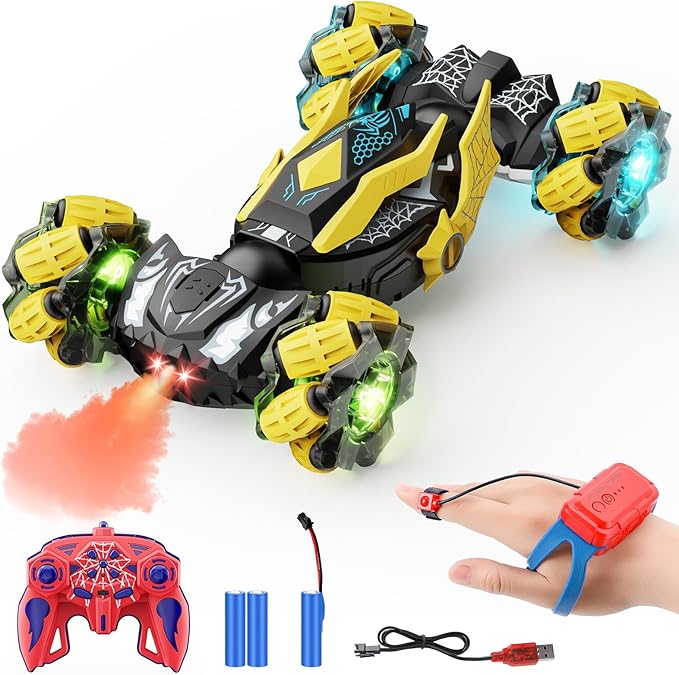Remote Control Car Boys Toys: RC Cars 360°Flip 2.4Ghz Double Sided 4WD Transform Off Road for Rotating Hand & Remote Control Drift Stunt Cars Toy 6 7 8 9 10 11 12 Year Old Kids Girls (Yellow)
