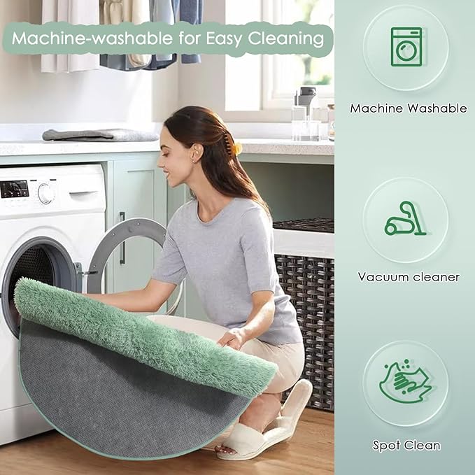 Amdrebio Sage Green Round Rug 4Ft for Bedroom Aesthetic, Fluffy Furry Circle Rugs for Nursery, Classroom, Teen Boys, Baby Kids Room Decor, Cute Shaggy Area Rug for Dorm, Fuzzy Plush Light Mint Carpet