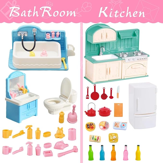 74 Pcs Dollhouse Furniture Mini Doll House Furniture Accessories Set Miniature 1 12 Scale Furniture Small Play House Toy Kids Toddler Boy Girl Tiny House Kitchen Bedroom Bathroom Living Room