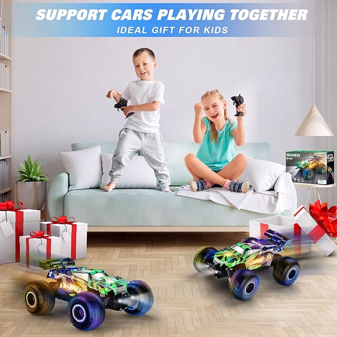 Remote Control Car, RC Cars Toys for Boys 5-7, Off Road Kids Toys for Girls, 2.4Ghz 20 KM/H Monster Truck Toys Cars Gifts for 6 Year Old Girl, RC Truck with Car Body Lights & Headlights