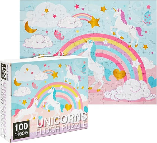 Blue Panda Giant Unicorn Floor Puzzle for Kids - 100 Pieces, 2.3 x 3 Feet, Large Rainbow Unicorn Jigsaw Puzzle for Girls and Boys