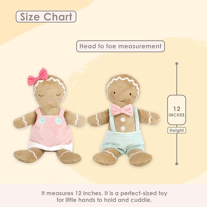 MON AMI Gingerbread Boy & Girl Couple Dolls – 12” Each, Gingerbread Man Plush Toys, Christmas Tree Gifts, Great for Children