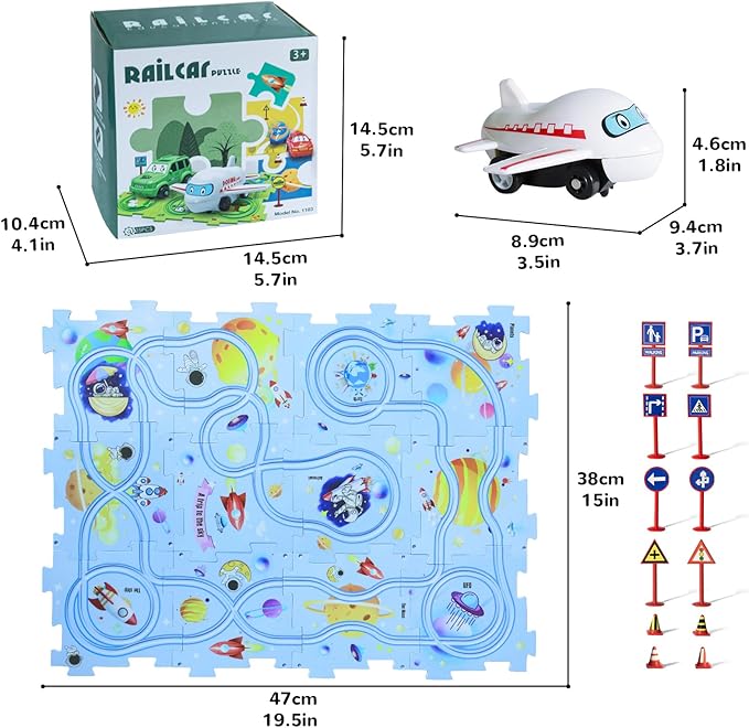 Plastic Puzzles for Kids Ages 3-5 with A Cute Vehicle, Toddler Puzzle Track Play Set Gift, Race Tracks for Kids 3-5, Toys for 3 4 5 6 Year Old Boys Girls, Montessori Toys for Toddler