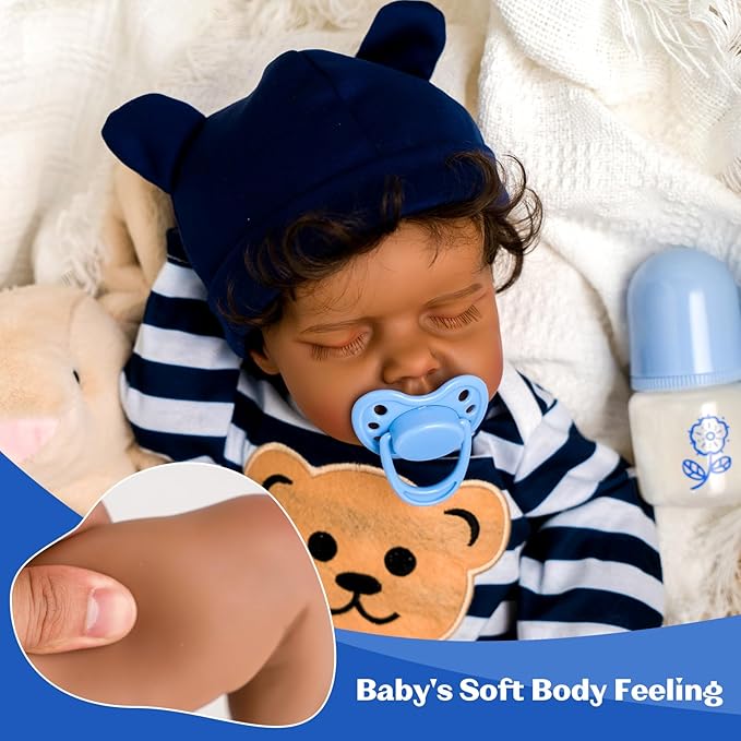 Jirachi Lifelike Reborn Baby Dolls Black-18 Inch Black American Realistic Baby Dolls Newborn Baby Boy with Toy Accessories Gift for Kids Age 3