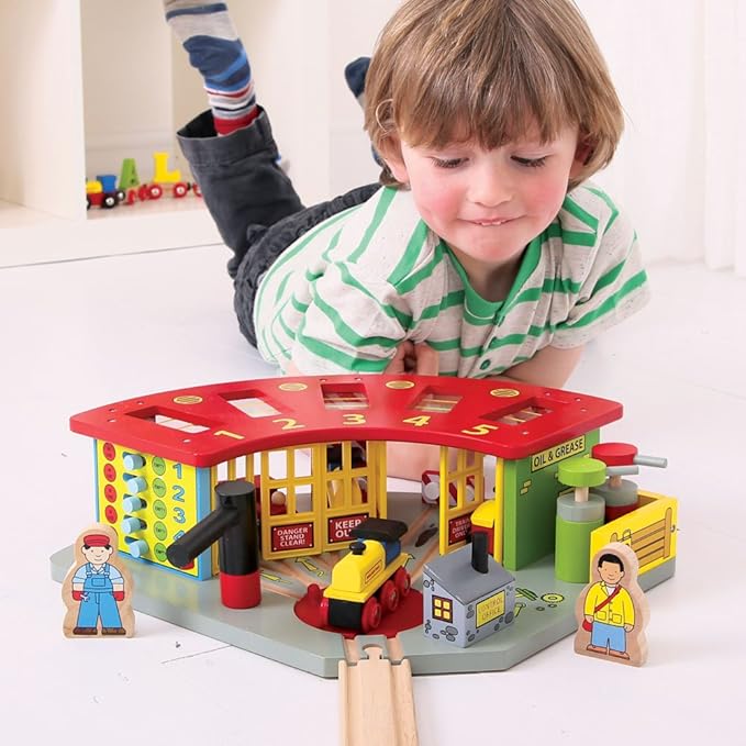 Bigjigs Rail Wooden Five Way Engine Shed - Other Major Rail Brands are Compatible