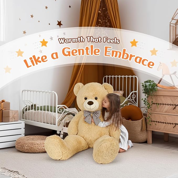 MorisMos Bow Tie Giant Teddy Bear 4 Feet, 47inch Stuffed Animal Big Teddy Bear Plush, Classic Girlfriend Boyfriend Gift, Brown