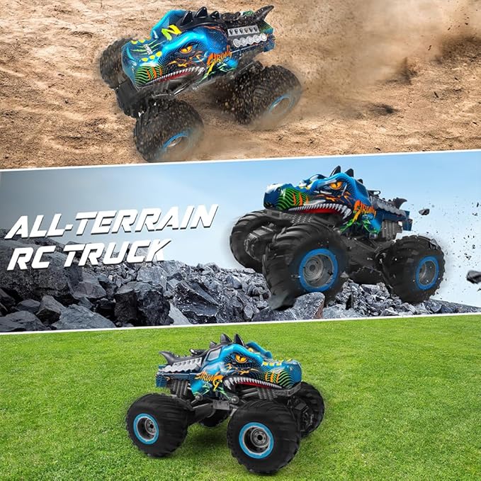 Remote Control Dinosaur Car, 2.4GHz All Terrain Remote Control Monster Truck, RC Dinosaur Monster Car, Spray Music Monster Truck RC Cars for Boys 4-7 8-12 and Girls
