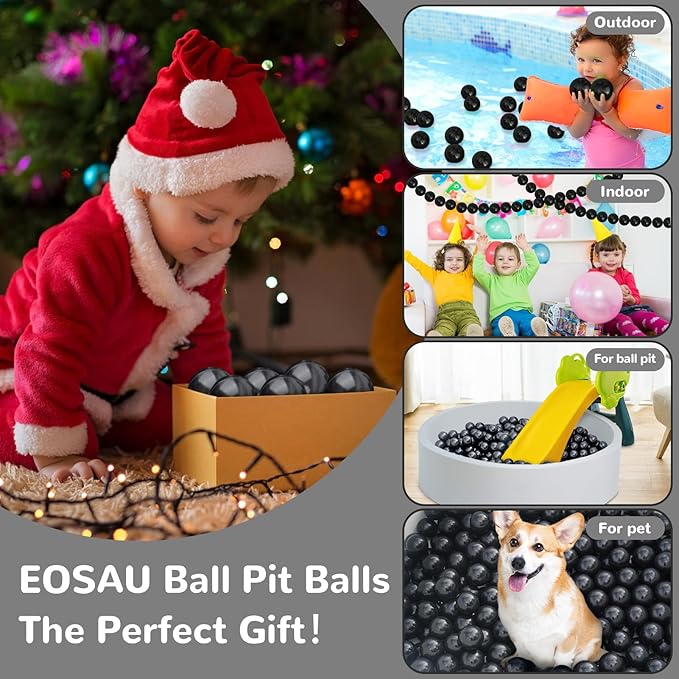 Ball Pit Balls 100 Phthalate Free BPA Free Crush Proof 2.16 Inches Plastic Balls for Ball Pit Ideal Gift for Toddlers Babies Kids Pool Water Toys Play Tent, Black