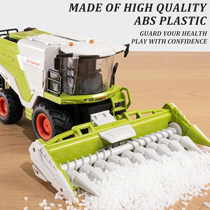 Remote Control Harvester Toy, 1:24 Scale Farm Tractor Toy with LED Lights, Sounds Effects & Spray, 2.4GHz Simulation RC Tractor Truck Birthday Gift for Boys Girls 3-8