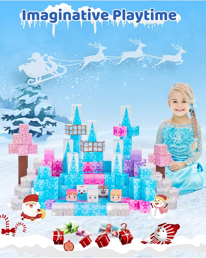 Magnetic Blocks - Magnet Princess Magic Ice World Theme, 110-Pcs Building Toys for Kids Ages 3-9+, Toddler Magnet Toys, STEM Educational Game, Sensory Gift for Boys and Girls