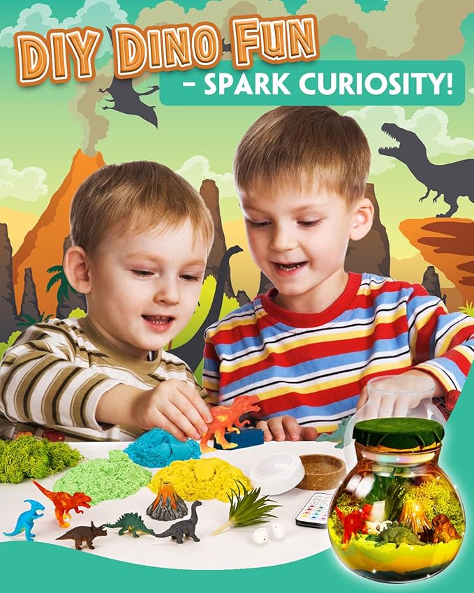 Light-Up Dinosaur Terrarium Kit for Kids, DIY Dino Toys Arts & Crafts Gift for Kid Boys Age 4 5 6 7 8-12 Years Old, LED Night Light with Remote, Birthday Easter Decoration Present