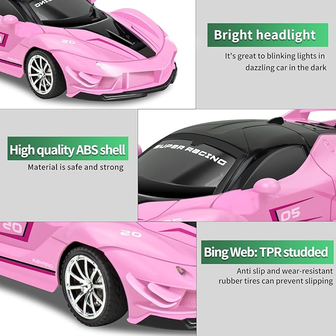 Remote Control Racing Car for Girls Boys 3 4-7 Christmas Birthday Gifts,Hobby RC Cars Toys for Age 3 4 5 6 7 8-12 Year Old Kids- 1:18 Scale Model Racing Car Pink Blue 2 Pack