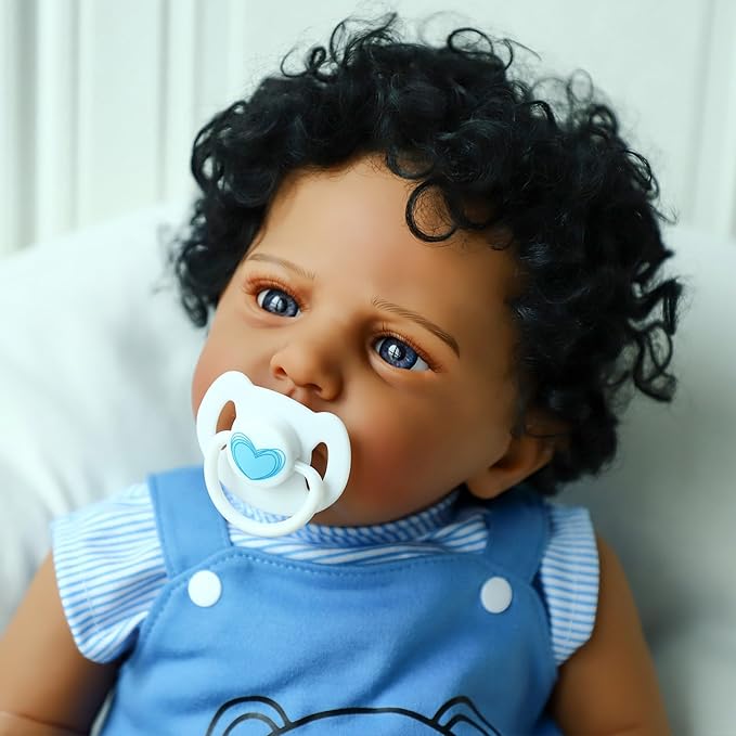 SCOM Reborn Baby Dolls Black Boy - 20 Inch Realistic Newborn Boy Doll Lifelike Weighted Soft Body African American Real Life Baby Dolls Gift for Kids Age 3