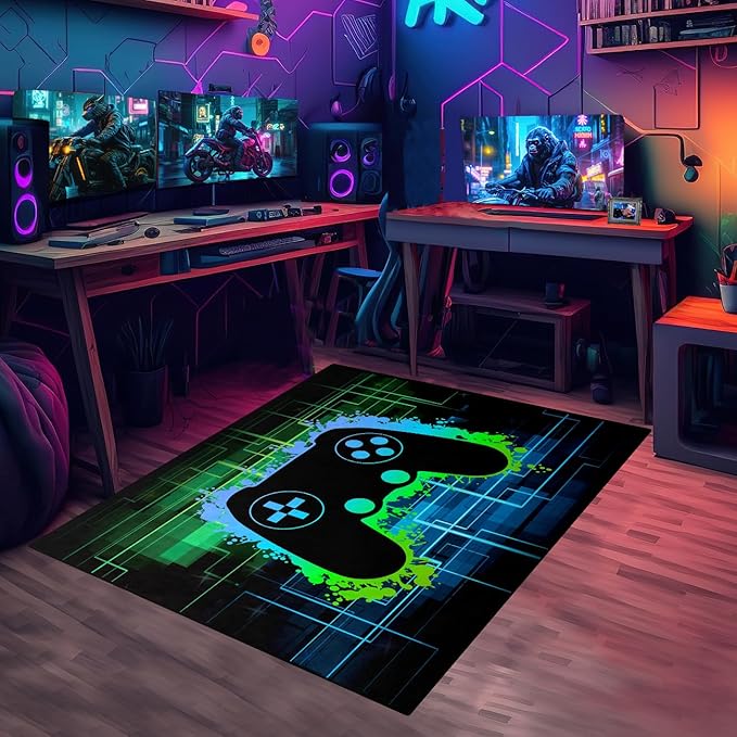 Gamer Rug for Boys Room - Video Game Rugs for Kids Bedroom Gaming Rugs for Gaming Room Gamer Decor for Boys Room Game Carpet for Playrooms,3'×4'
