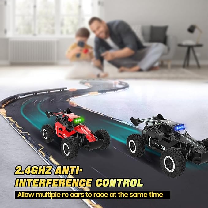 Remote Control Car for Kids 3 4 5 6 7+, 20 KM/H High-Speed RC Cars with LED Lights, 2.4GHz 2WD Monster Truck Toys, Rechargeable RC Car, Toy Cars for Girls Boys, Christmas & Birthday Gifts–Black