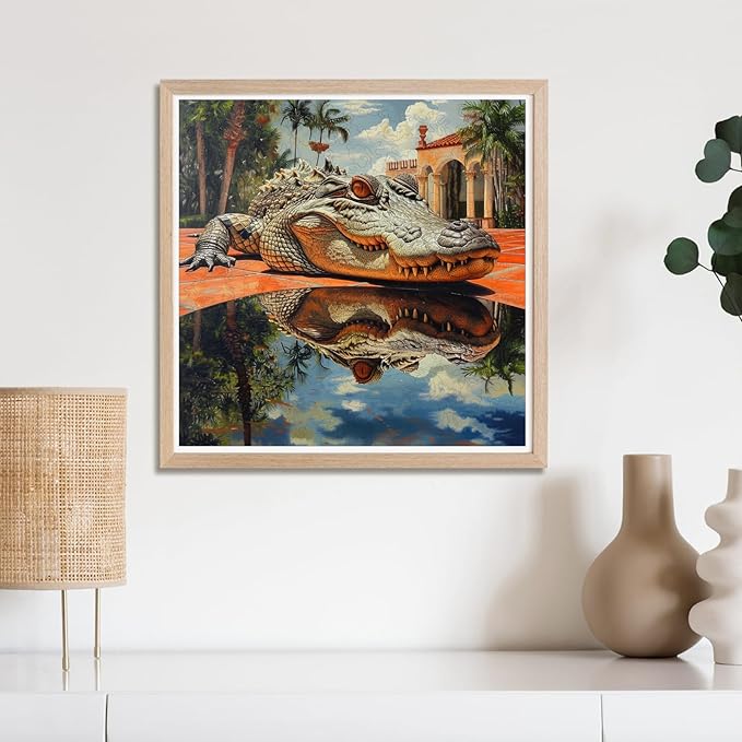 Wooden Puzzles for Adults, Outdoor Alligator Jigsaw Puzzles 200 Pieces, 11.2x11.2in, Unique Shaped Cool Reptile Animal Wood Adult Puzzle, Best Gifts for Adults and Kids Family Game