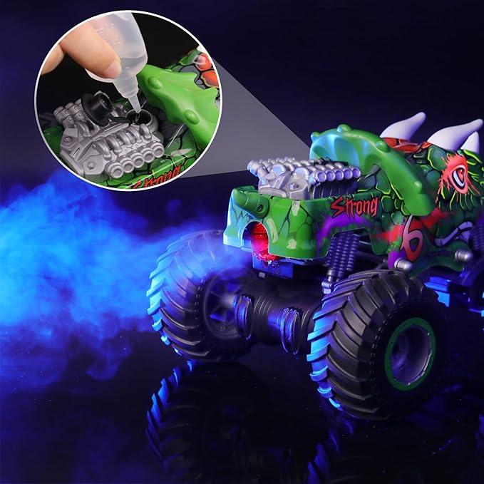PREBOX Remote Control Monster Truck for Boys 8-12 - RC Dinosaur Car Toys for Kids Age 4-7, Birthday for Boys with Music Lights