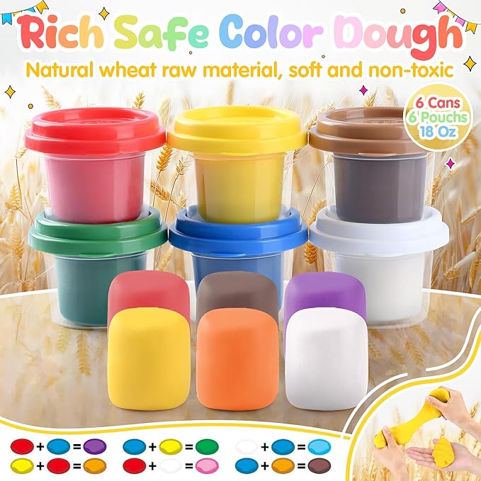 PLAY 2 in 1 Color Dough Kitchen Creations Set, Ice Cream Noodle Maker Color Dough Sets for Kids Ages 4-8, Play Kitchen Food Toys for Boys Girls Kids Toddlers Ages 3+, with 18 oz Multicolor Clay