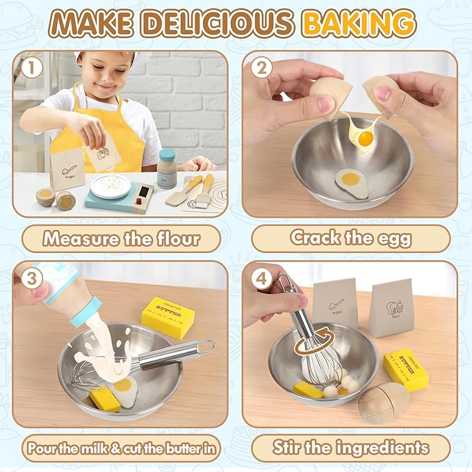 Lehoo Castle Play Food Set for Kids Kitchen, Play Kitchen Accessories Wooden, Kids Baking Set for Boys, Toys Cupcakes and Cookie Maker, Preschool Cooking Toys for Toddlers Boys Girls Ages 3+