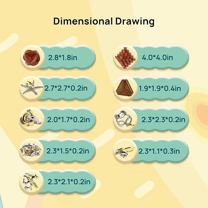 9pcs Difficulty Retro Wooden and Metal Puzzles Challenging Game for Adults, Teens, and Kids Brain Teaser Cool Mind Puzzles