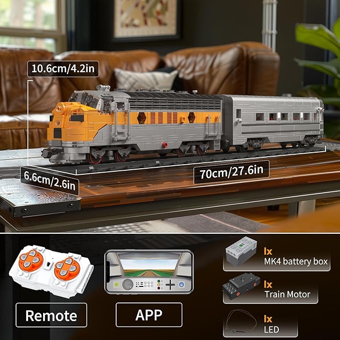 Mould King 12018 Train Building Blocks Sets, Remote/App Control EMD F7 Internal Combustion Locomotive Kits, Scale Model with Tracks for Adults Kids Children Boys Girls (1541 PCS)