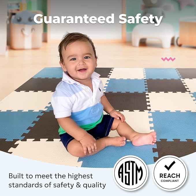 MioTetto Foam Floor Tiles for Kids - Non-Toxic Soft Comfortable Baby Play Mat, Thick Tummy Time Mat, Interlocking Foam Tiles for Development & Crawling, Soft Cushioned Play mat for Babies 6-12 Months