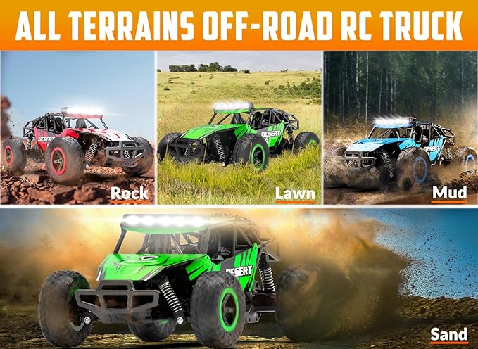 RACENT 1:16 RC Truck, 20kph Remote Control Cars for Boys, Off-Road Monster Truck Toy Vehicle for Kids & Adults with 50 Mins Playing Time