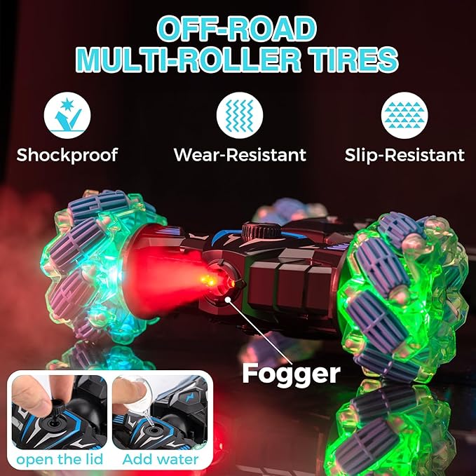 Gesture Sensing RC Stunt Car, Remote Control Car Toys for Boys 6-8-12, 360° Rotating 4WD Twist Cars with Light Music & Spray, Birthday Gift for Kids Age 6 7 8 9 10 11 12, 2.4Ghz Hand Controlled Toy