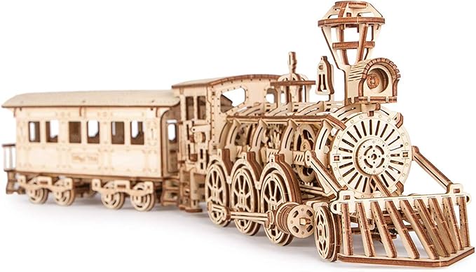 Wood Trick Wooden Train Toy Set with Railway - Mechanical Locomotive Train Model Kit - 3D Wooden Puzzle Puzzle for Adults and Kids, Best DIY Toy