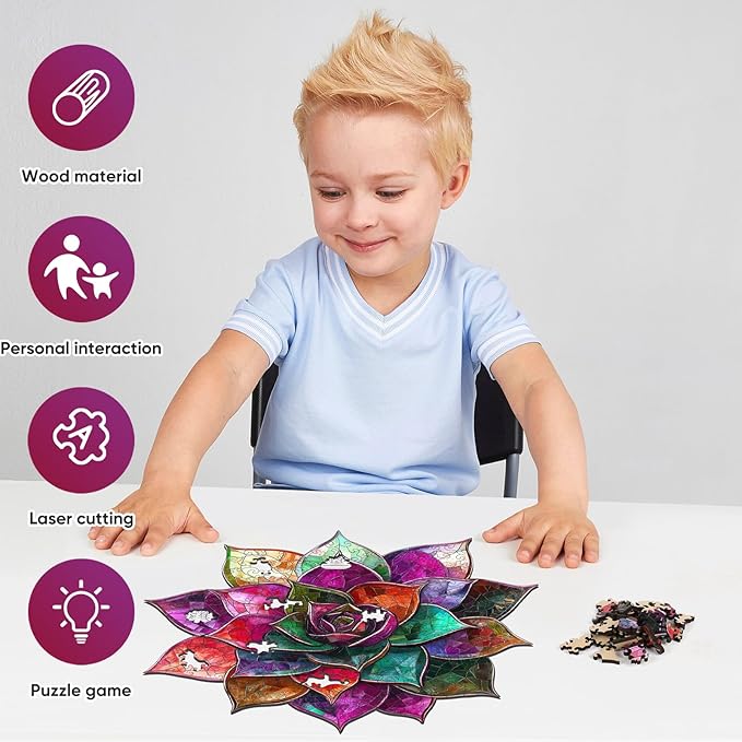 Colorful Succulent Puzzles for Adults, Wooden Puzzles 200 Pieces, 5MM Thick Unique Shaped Flower Jigsaw Puzzles Birthday Gifts for Kids Family Game 11.1 * 11.2inch