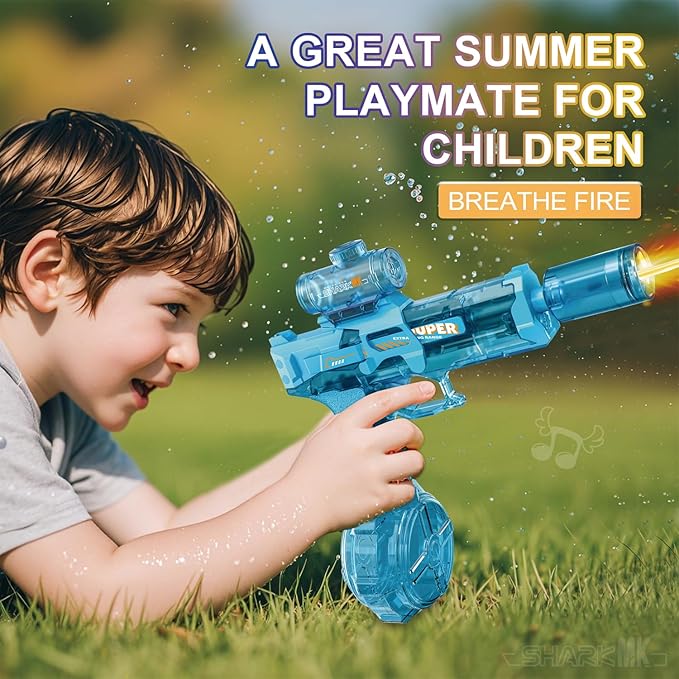 2Pcs Electric Water Gun for Adults Battery Powered Water Gun Electric for Kid with Muzzle Flash Rechargeable Spray Gun Toys Capacity Range Up to 32 FT Beach Toys for Summer Outdoor Pool - Blue Black