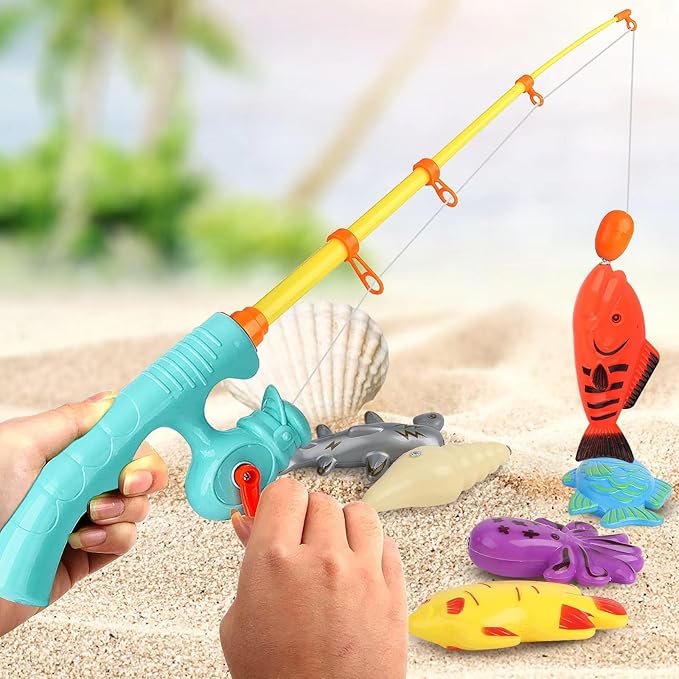 Magnetic Fishing Game 45 PC Ocean Sea Floating Fish Colorful Animals with Net Portable Storage Bag | Kiddie Pool Bathtub Game for Age 3 4 5 6 Year Kids Toddler(XX-Large Set)