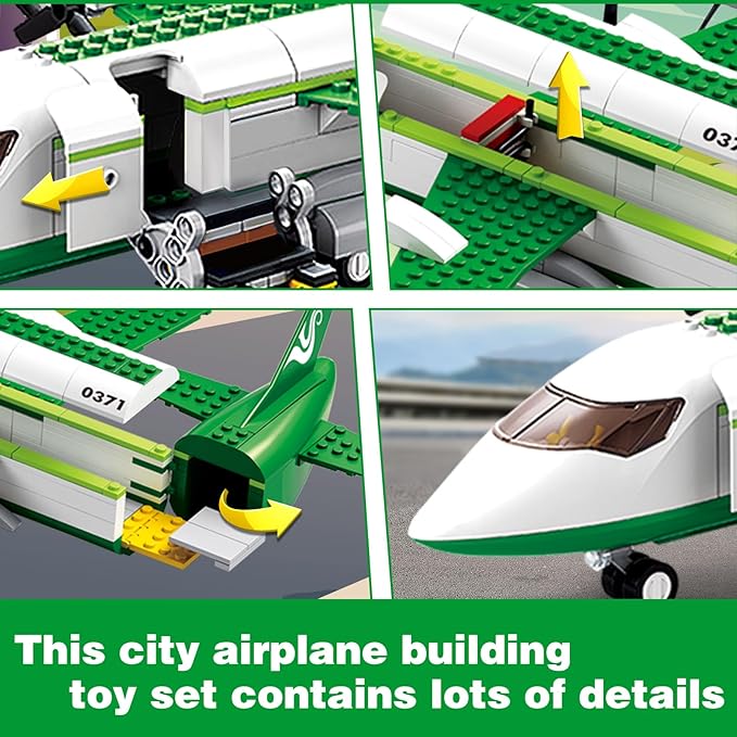 City Cargo Plane Building Set, Plane City Kits Building Blocks with Car, Luggage Tray, Movable Stairs, Compatible with Lego Plane Airport, Airplane Model Toys Gifts for Adults Boys Girls 6-12