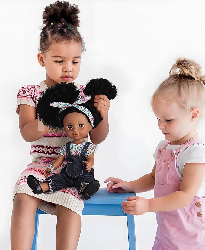 GAGAKU Black Doll for Girls, 14" Black Baby Dolls Set for Toddlers Kids 2 3 4 5 6 Years Old, Black Girl Baby Doll with Natural Hair, Including Doll Clothes Accessories