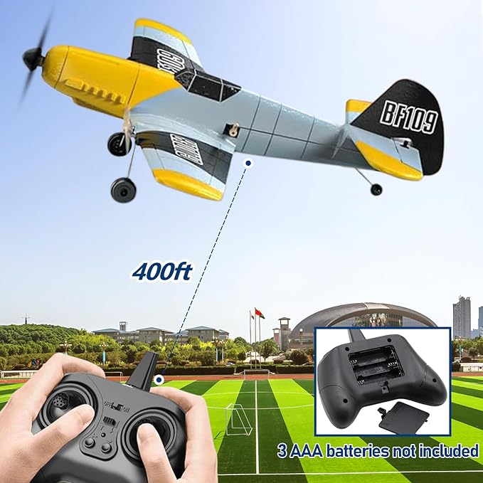 RC Plane, 3 Channel Remote Control Airplane, 6-axis Gyro Stabilizer BF-109 RTF RC Airplane with 2 Batteries, Easy to Fly for Beginners Adults and Kids