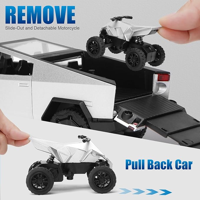 INGQU® Toy Car Alloy Diecast Pick-up Truck Model with RV & Motorcycle with Sound and Light Race Car Display Model Metal Pull-Back Vehicle 3-in-1 Camping Car Set Ideal Gift for Boys Kids Age for 3+